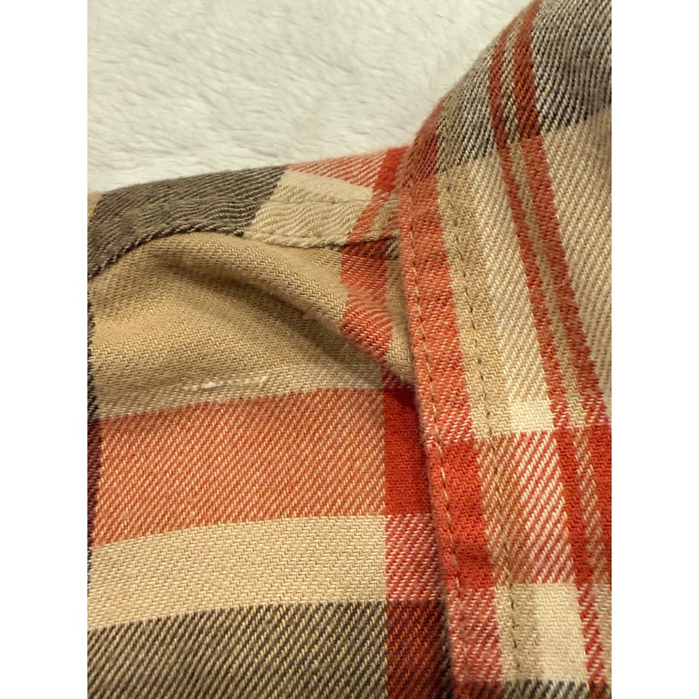 Wrangler ATG Mens Plaid Flannel Shirt Medium Brown Orange Elbow Patches Outdoor - Picture 2 of 7